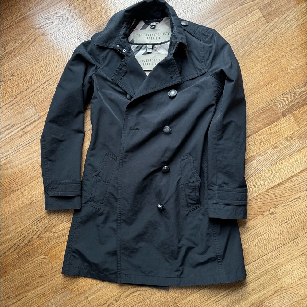 Burberry Brit Double Breasted 2 in 1 Black Trench Coat Size 6